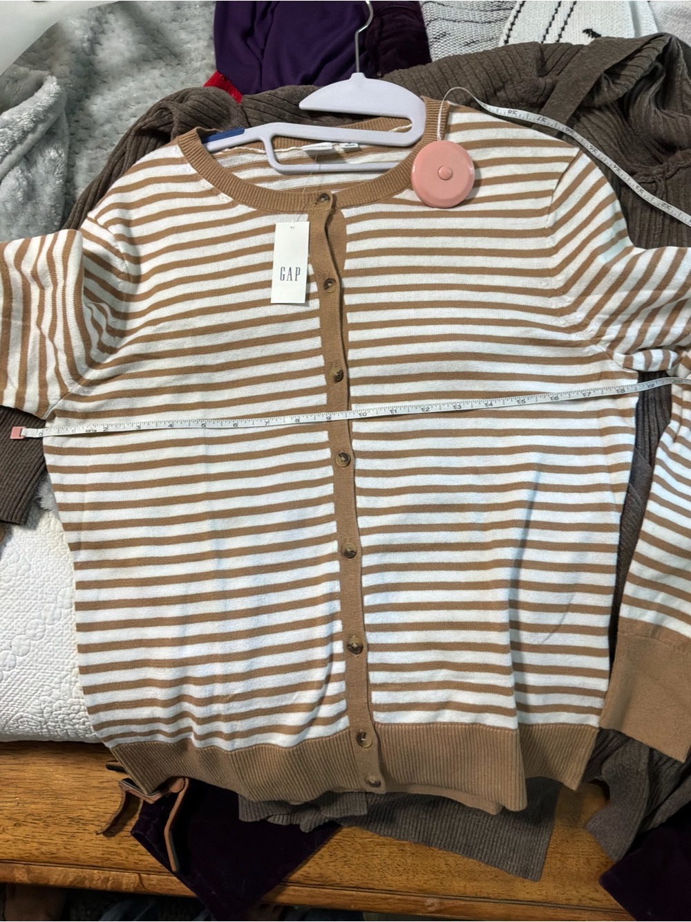 GAP White & Camel Striped Cotton Button Cardigan